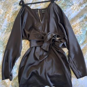 ASOS Black Satin Long Sleeve Wrap Mini Dress